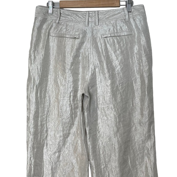 Magaschoni Metallic Silver Ivory Wide Leg High Rise Pant Size 10 Holidays - Picture 4 of 9
